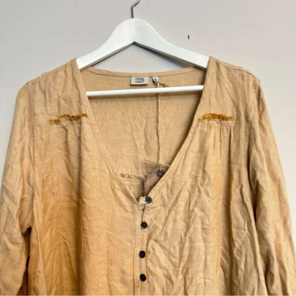 True Craft Cabin Fever 2 Tan Long Sleeve Henley Boho Top Size XL NWT - Picture 4 of 11
